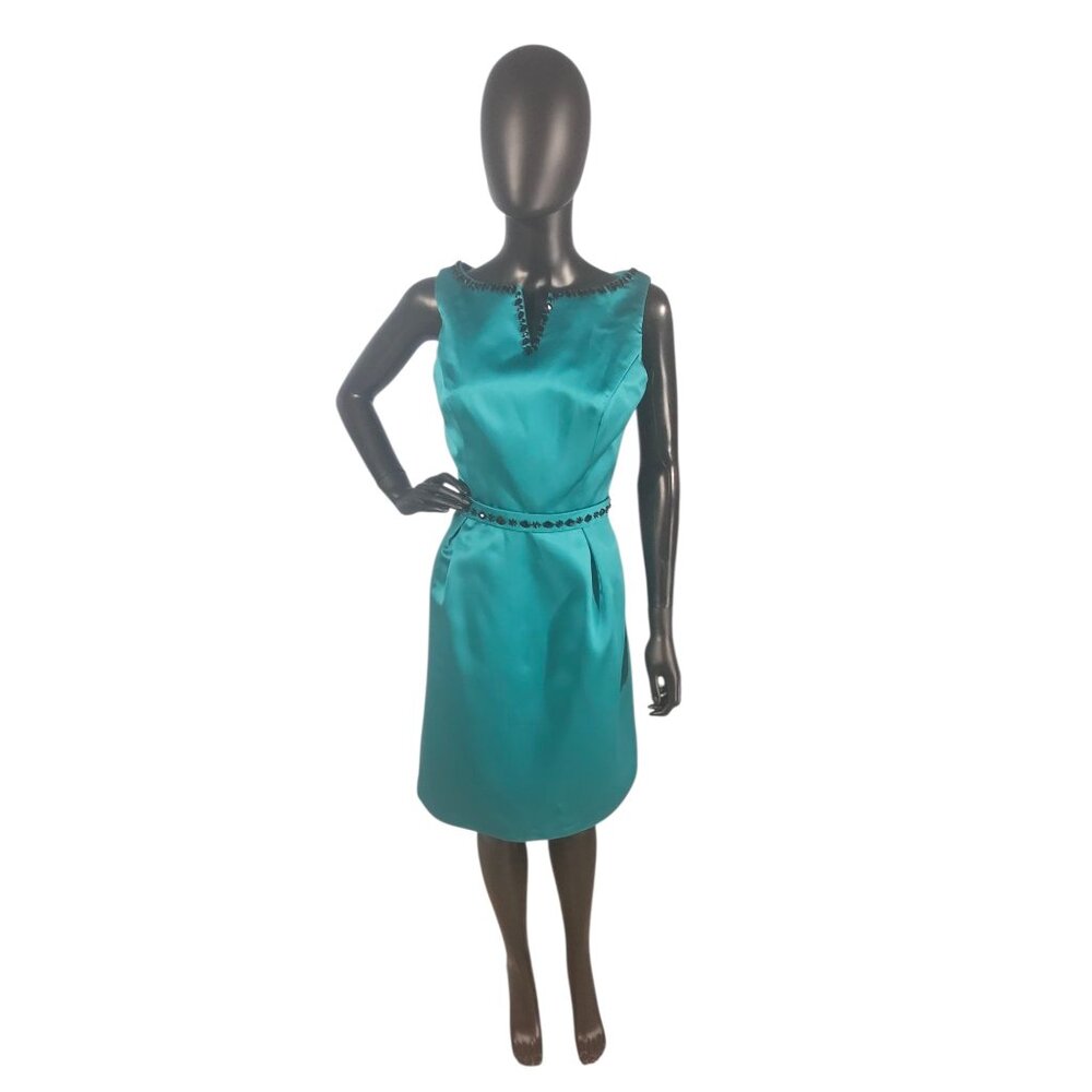 NWOT Teal Satin/Black Crystal A-Line Cocktail Dress - Da Vinci